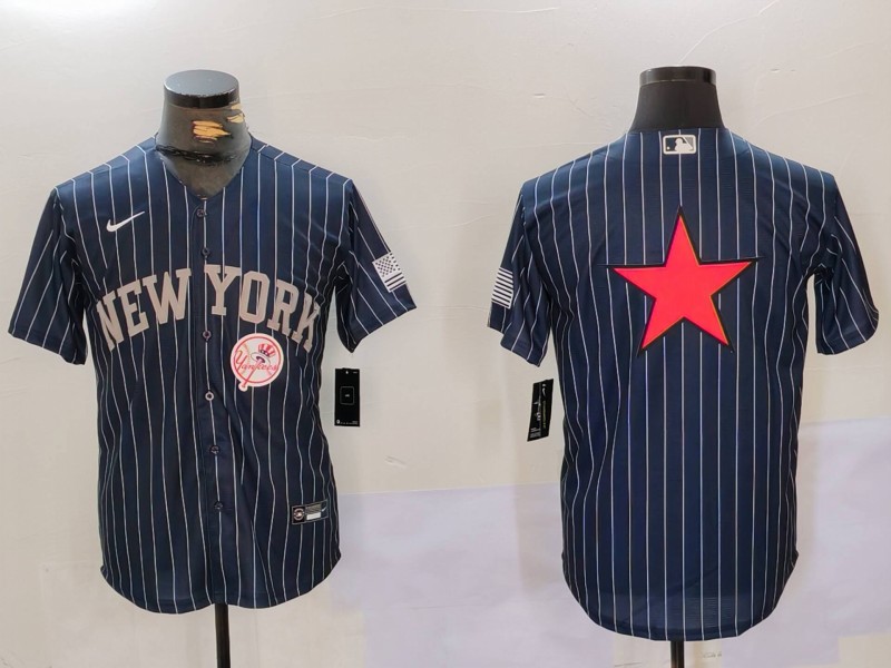 Men New York Yankees Blank Blue stripe joint name 2024 Nike MLB Jersey style 9128->indianapolis colts->NFL Jersey
